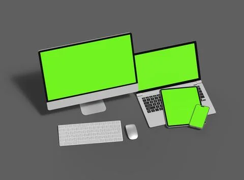 3d render of desktop, laptop, smartphone and tablet on a dark background Stock Illustration