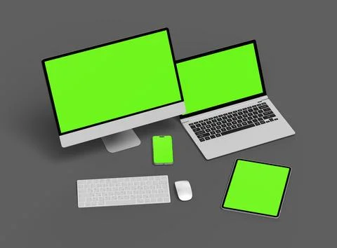 3d render of desktop, laptop, smartphone and tablet on a dark background Stock Illustration