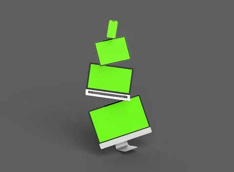 3d render of desktop, laptop, smartphone and tablet on a dark background Stock Illustration