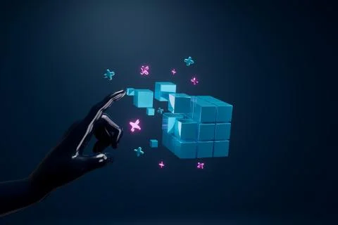 3d render. Development and creation of a blockchain in the virtual space. H.. Ilustración de archivo