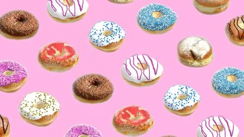 3D render Different donuts on a pink background Stock Illustration
