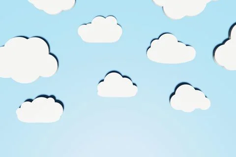 3d render different flat clouds with shadows Illustrazione stock
