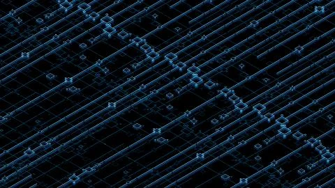 3d render digital abstract background with technology lines and square elemen 스톡 일러스트