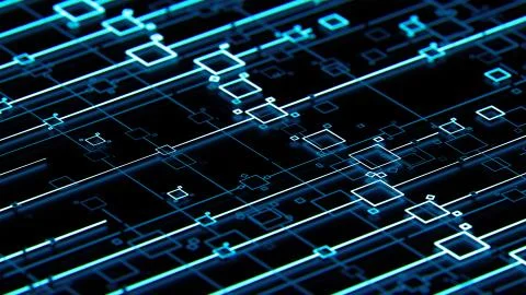 ..3d render digital abstract background with technology lines and square elem 스톡 일러스트