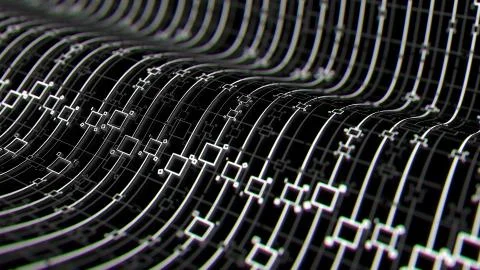 3d render digital abstract background with technology lines and square elemen Stock Illustration