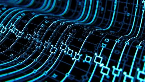 3d render digital abstract background with technology lines and square elemen 스톡 일러스트