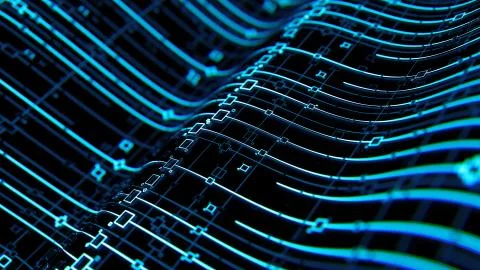 3d render digital abstract background with technology lines and square elemen Stock Illustration