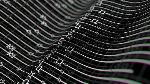 3d render digital abstract background with technology lines and square elemen 스톡 일러스트