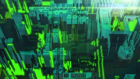 3d render digital abstract green building architecture fragment. Cyber City.  Vídeos de archivo 105374802