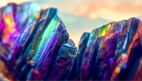 3D render digital art of iridescent bismuth rock wall. Beautiful HD wallpaper Stock Illustration