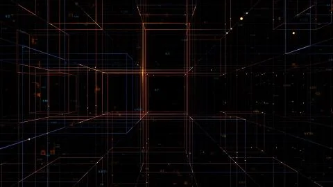 3d render digital background with block cells and particles. Perfect for tech Stock Illustration