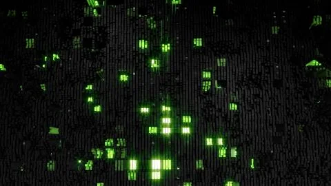 3D render Digital background of the many black-green squares Stock Illustration