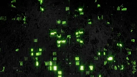 3D render Digital background of the many black-green squares Stock Illustration