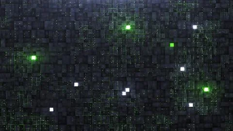 3d render Digital background with neon circuit and cube 스톡 일러스트