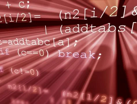 A 3d render digital code and light beams moving inside high-speed server equi Stockillustratie