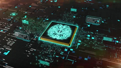 3D render digital of computer chip over circuit background with AI (Artificia Stock Footage 137011450