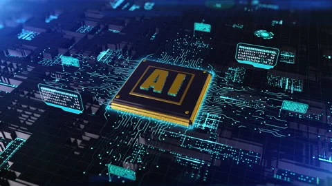 3D render digital of computer chip over circuit background with AI (Artificia Stock Footage 137012571