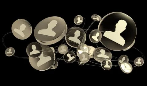 3D render of digital conference teamwork connection on black background Stock Illustration