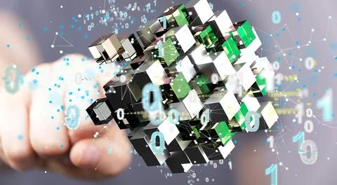 3D render of digital data cloud storage Stock Illustration