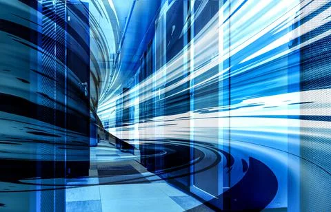 3d render digital data flows, information traffic tunnel, information technology Stock Illustration