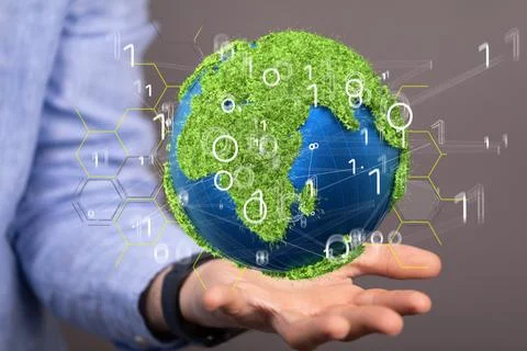 3D render of digital earth with grass, the concept of environment and green life イラスト素材