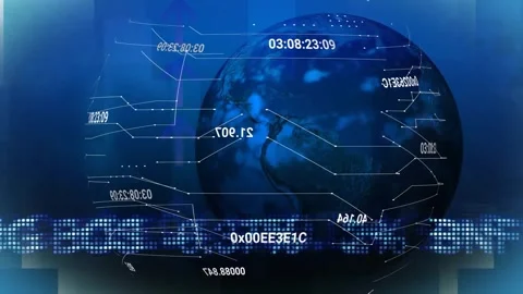 3D render digital globe rotating on blue canvas connecting circuit lines glowing Stock Footage 326096132