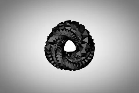 3d render, digital illustration, black luminous triangular ring of polyhedron Illustrazione stock