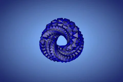 3d render, digital illustration, blue luminous triangular ring of polyhedrons Stock Illustration