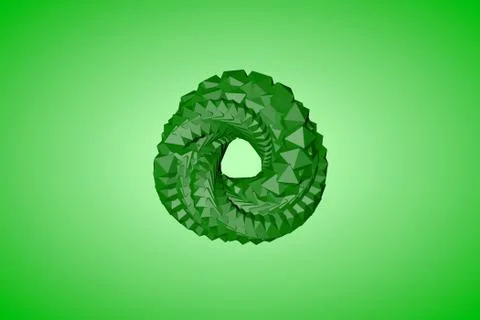 3d render, digital illustration, green luminous triangular ring of polyhedron Illustrazione stock