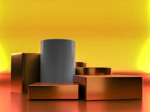 3d render, digital illustration. Modern minimal gold cubes background. Abstra Stock Illustration