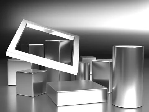 3d render, digital illustration. Modern minimal Silver color background. Abst Stock Photos