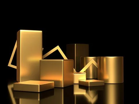 3d render, digital illustration. Modern minimal Gold color background. Abstra Stock Photos