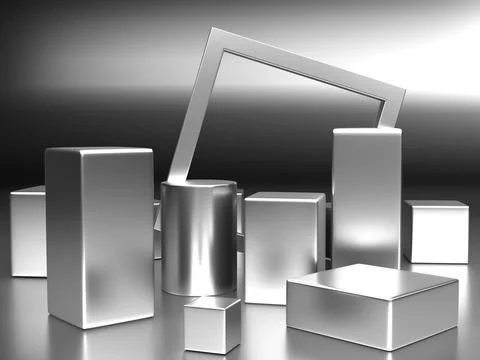 3d render, digital illustration. Modern minimal Silver color background. Abst Stock Photos