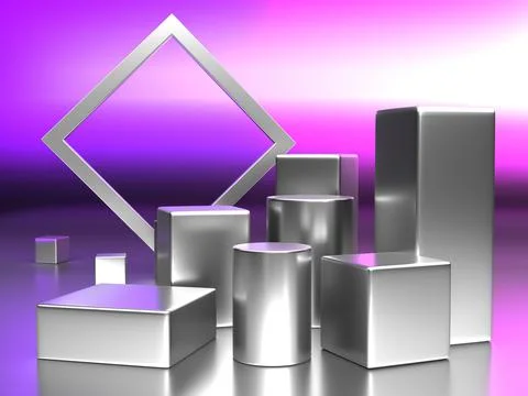 3d render, digital illustration. Modern minimal Silver color background. Abst Stock Photos