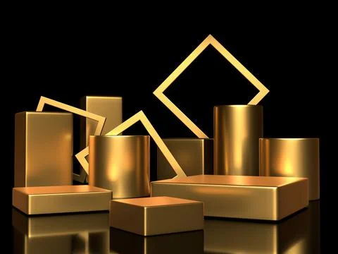 3d render, digital illustration. Modern minimal Gold color background. Abstra Stock Photos