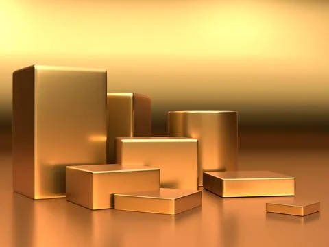 3d render, digital illustration. Modern minimal Gold color background. Abstra Stock Photos
