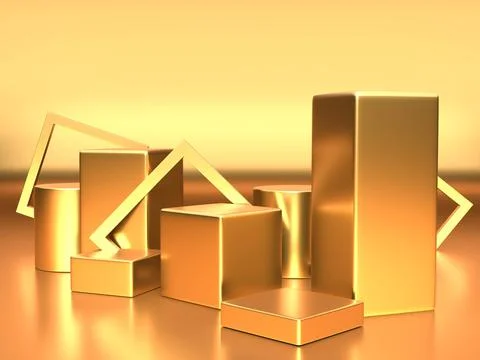 3d render, digital illustration. Modern minimal Gold color background. Abstra Stock Photos