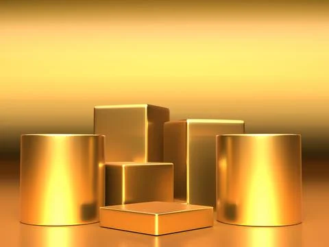3d render, digital illustration. Modern minimal Gold color background. Abstra Stock Photos
