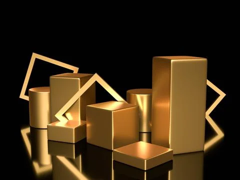3d render, digital illustration. Modern minimal Gold color background. Abstra Stock Photos