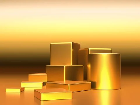 3d render, digital illustration. Modern minimal Gold color background. Abstra Stock Photos