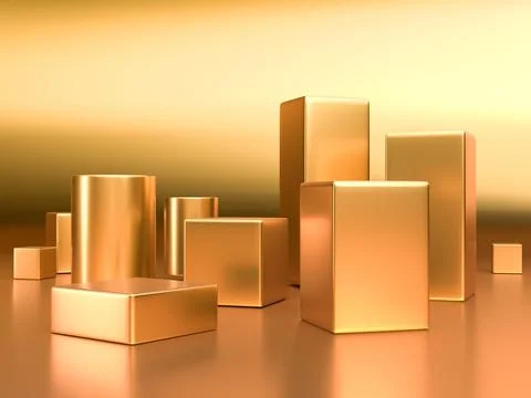 3d render, digital illustration. Modern minimal Gold color background. Abstra Stock Photos