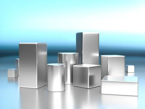 3d render, digital illustration. Modern minimal Silver color background. Abst Stock Photos
