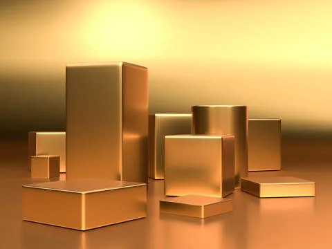 3d render, digital illustration. Modern minimal Gold color background. Abstra Stock Photos
