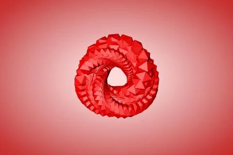 3d render, digital illustration, red luminous triangular ring of polyhedrons. Stock Illustration