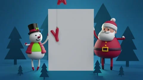 3d render, digital illustration, snowman and santa claus holding blank page Stock Footage 67584220