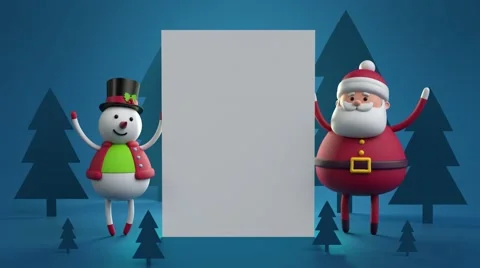 3d render, digital illustration, snowman and santa claus holding blank page Stock Footage 67584224