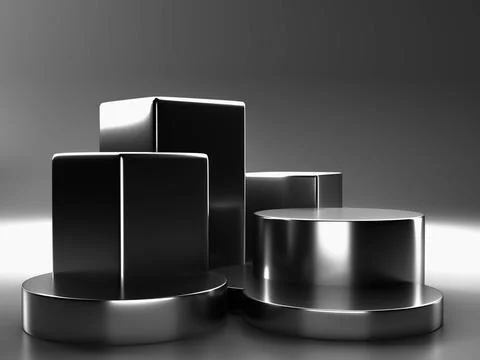 3d render, digital illustration studio stage scene with silver color cubes イラスト素材