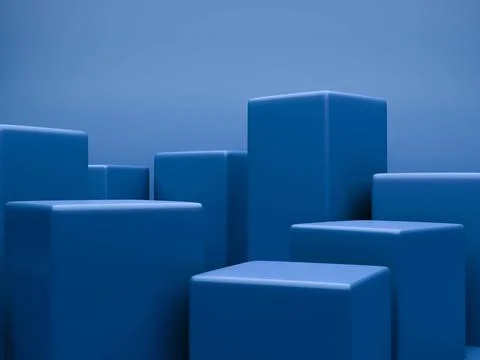 3d render, digital illustration studio stage scene with light blue cubes Stock Illustration