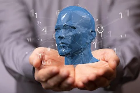 3D render of a digital image of a human's neck and head Stock Photos
