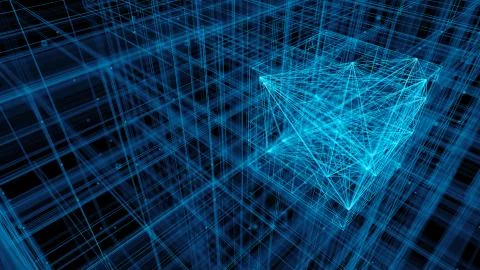 3d render digital lines. Complex technology illustration. Net and web square  Stock Illustration